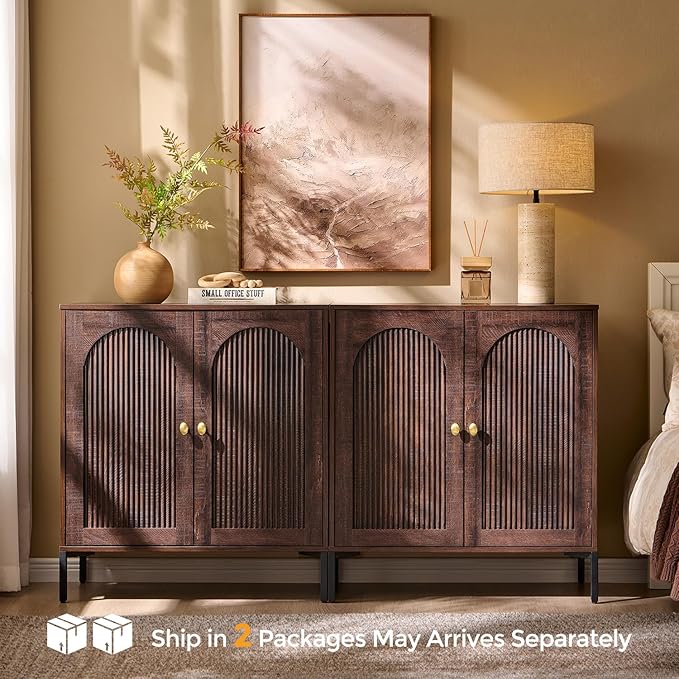 IFBUY Modern Sideboard Buffet Cabinet, 61.75" W Fluted Arched Buffet Cabinet