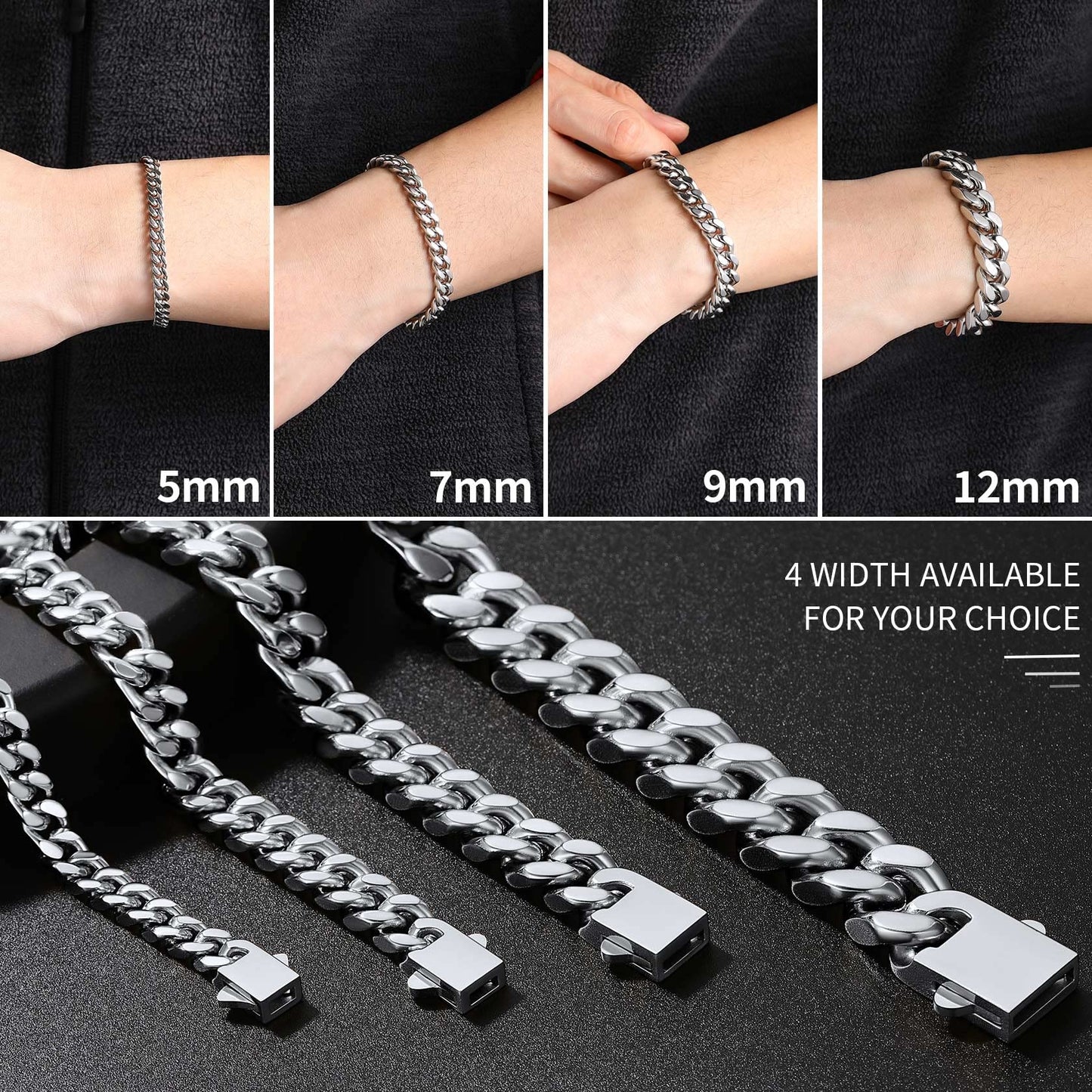 ChainsHouse Hip Hop Cuban Bracelet for Men 9mm 21cm 316L Stainless Steel Wrist Bracelet Man Bangle