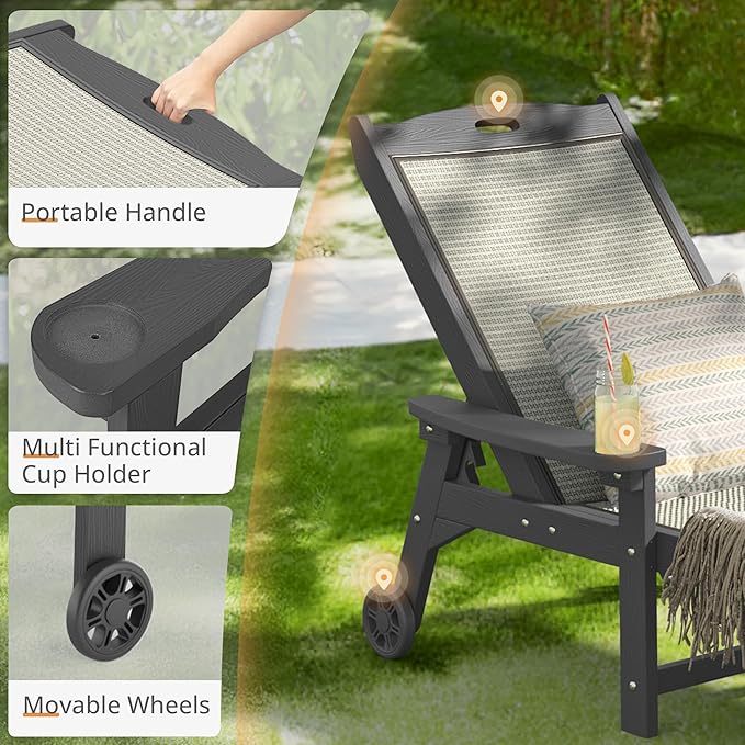 LUE BONA Chaise Lounge Chair Outdoor Set of 2, HDPS and HDPE Wicker Material