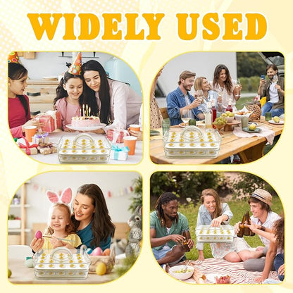 Deviled Egg Containers with Lid & Handle (2 Layer Snap-on) PET Thickened Eggs Holder Inc Egg Slicer Kitchen Tongs Silicone Spatula and Piping Decorating Kit,for Festival Party Brunch