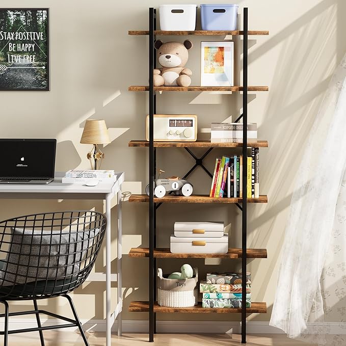 6 Tiers Bookshelf Organizer Industrial Shelf, Modern Open Display Storage
