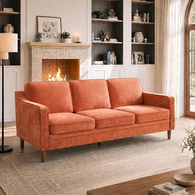 Kingfun 80" Chenille Sofa, 3 Seater Couch, Mid Century Modern Couches