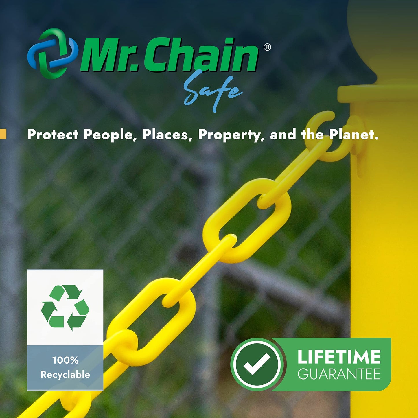 Mr. Chain Plastic Barrier Chain, Safety Green, 1.5-Inch Link Diameter, 25-Foot Length (30014-25)