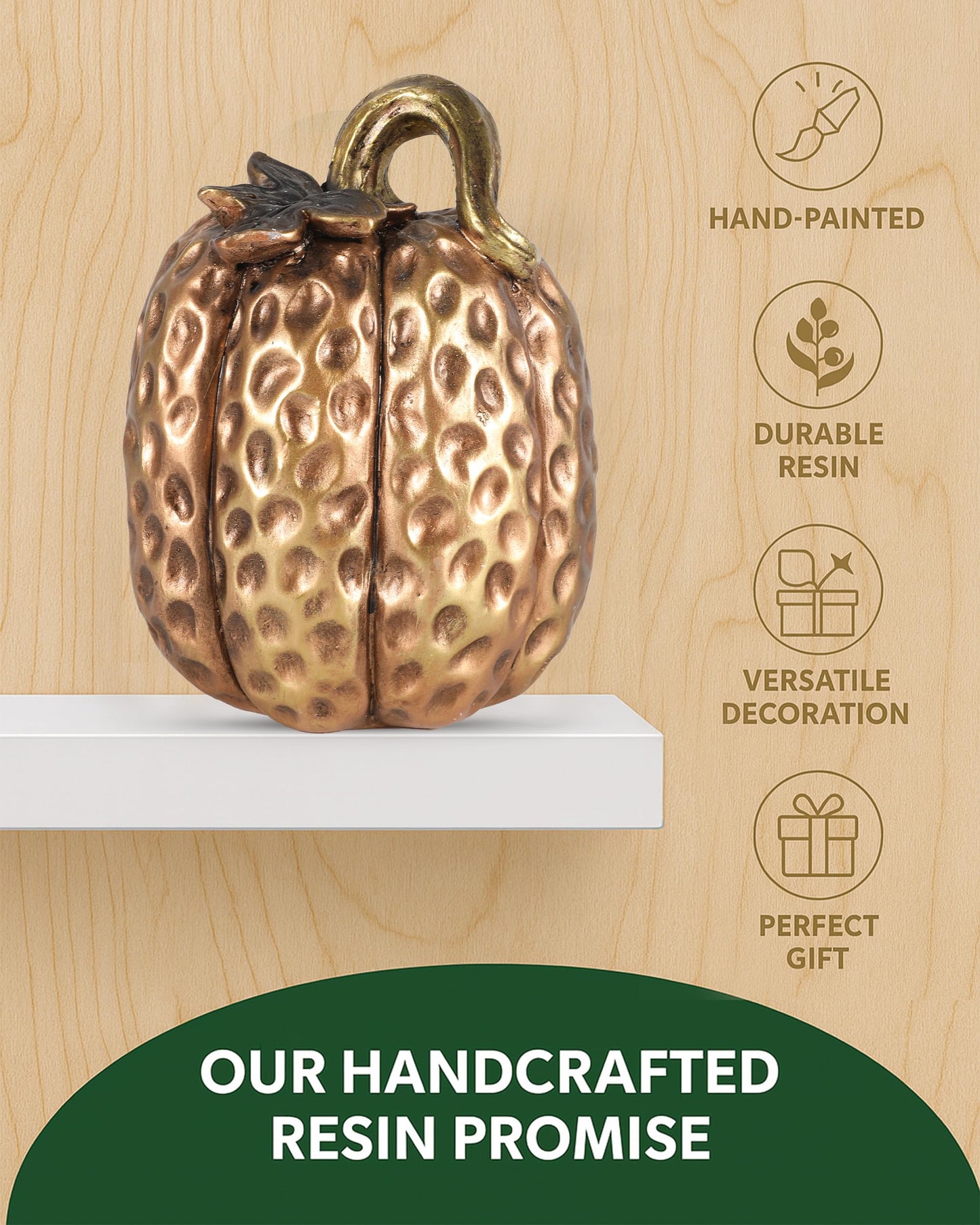 GoGnome Gold Resin Pumpkin Figurines Set of 2 – Textured Fall Harvest Decorations for Table Centerpiece Thanksgiving Décor, Autumn Home Accents (Gold)