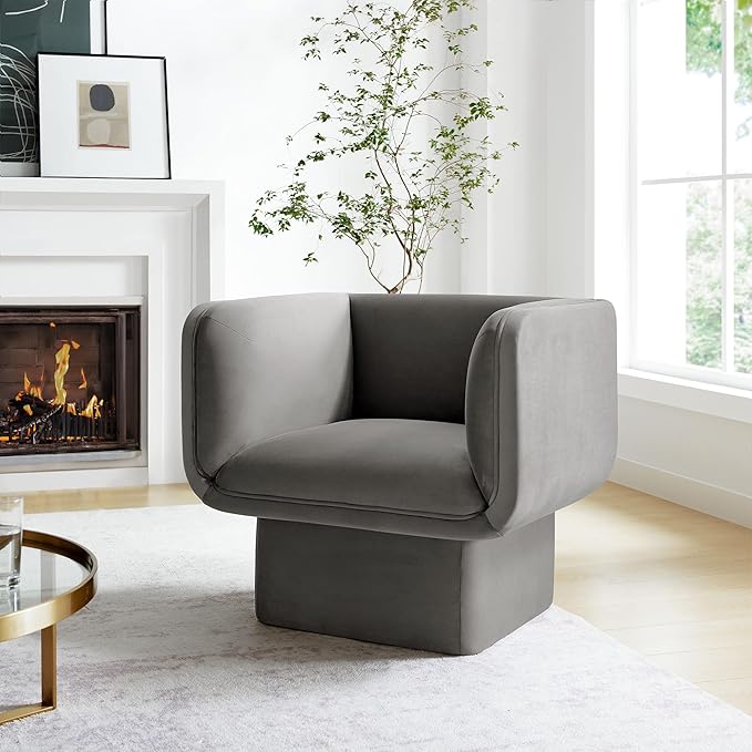 Modway Tate Performance Velvet Accent Chair in Storm Gray