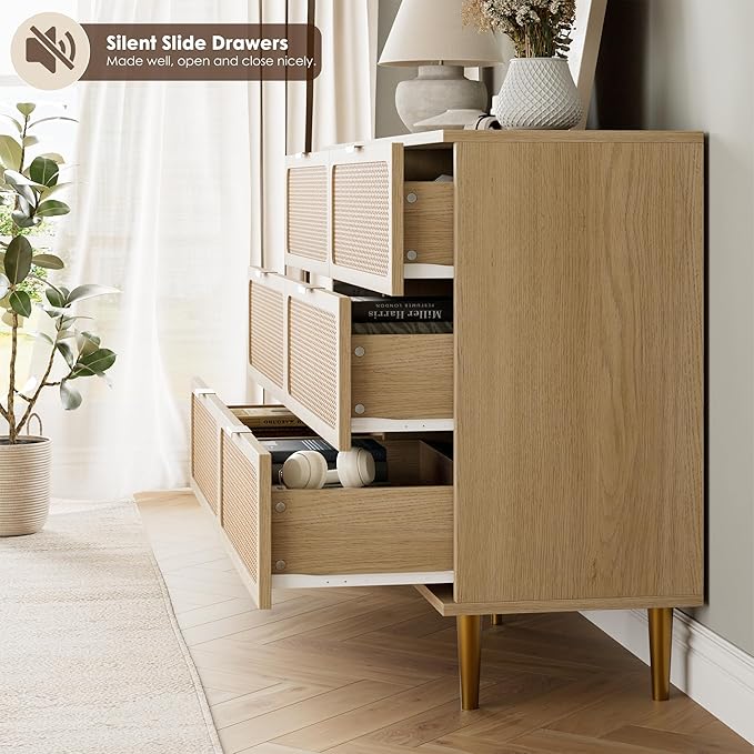 GarveeHome Rattan 6 Drawer Dresser
