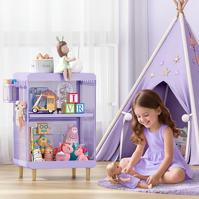 SYKIARIOL Kids Nightstand for Girls, Metal Bedside Table