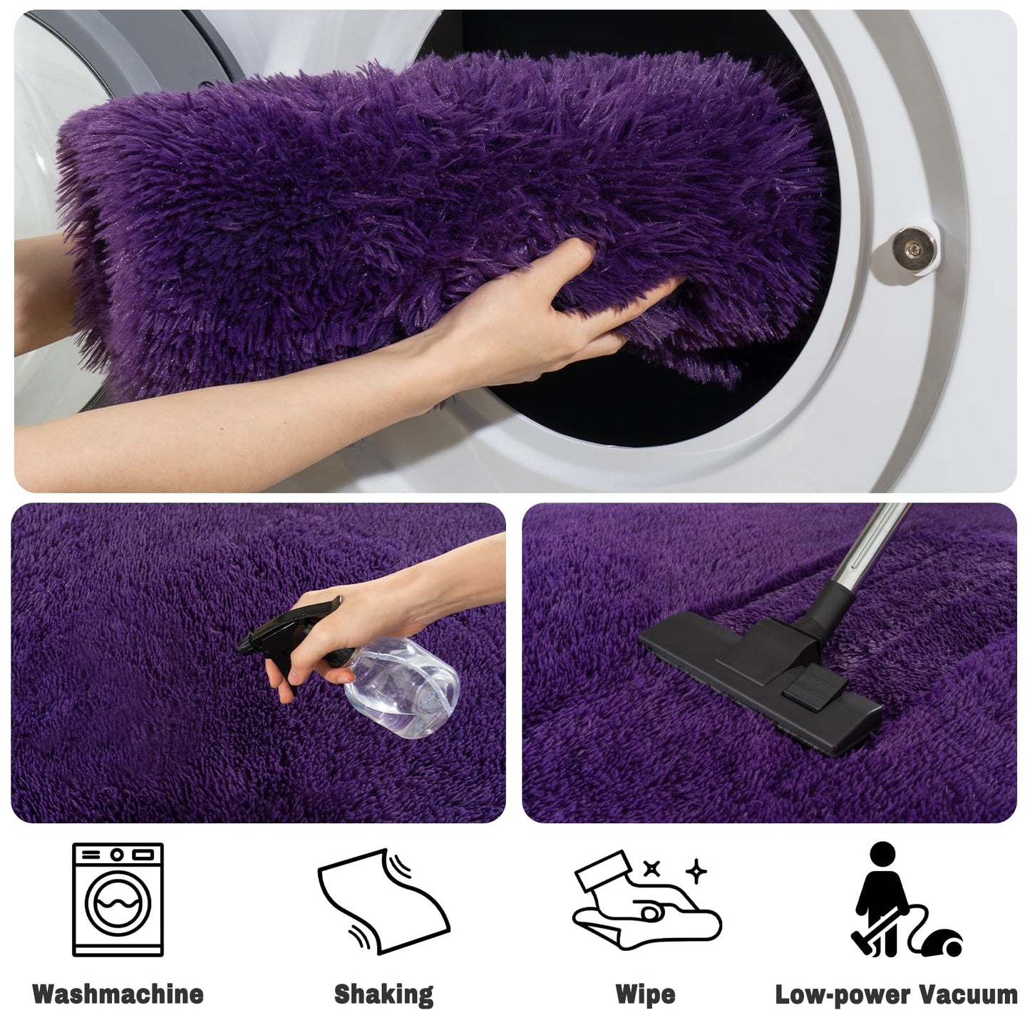 Soft Fluffy Area Rug for Bedroom, Purple Fuzzy Shaggy Oval Throw Rugs for Bedside, Non-Slip Cozy Plush Shag Carpet for Girls Kids Room Nursery Dorm Living Room, 2.6 x 5.3 Feet