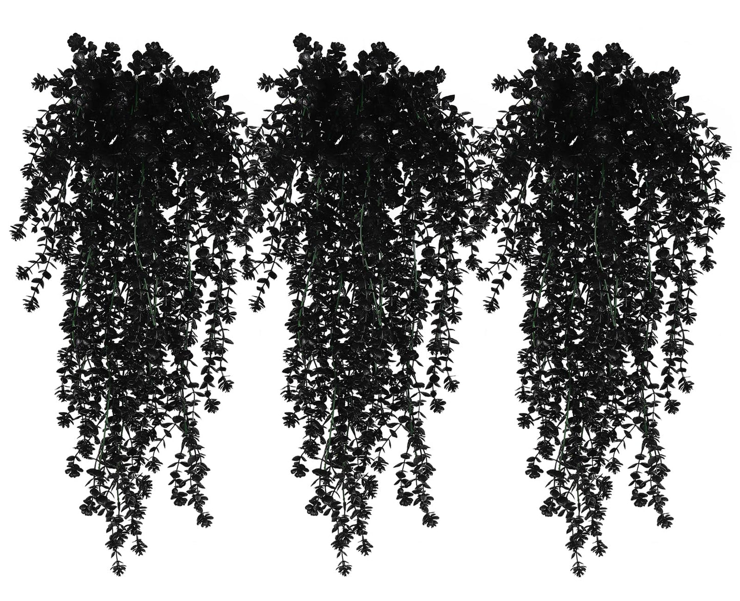 RECUTMS Black Hanging Flowers Faux Hanging Plants Black Artificial Hanging Plant Fake Greenery Faux UV Resistant Hanging Vines Plant for Indoor Outdoor Wedding Halloween Party Fall Wall Decor 3 Packs