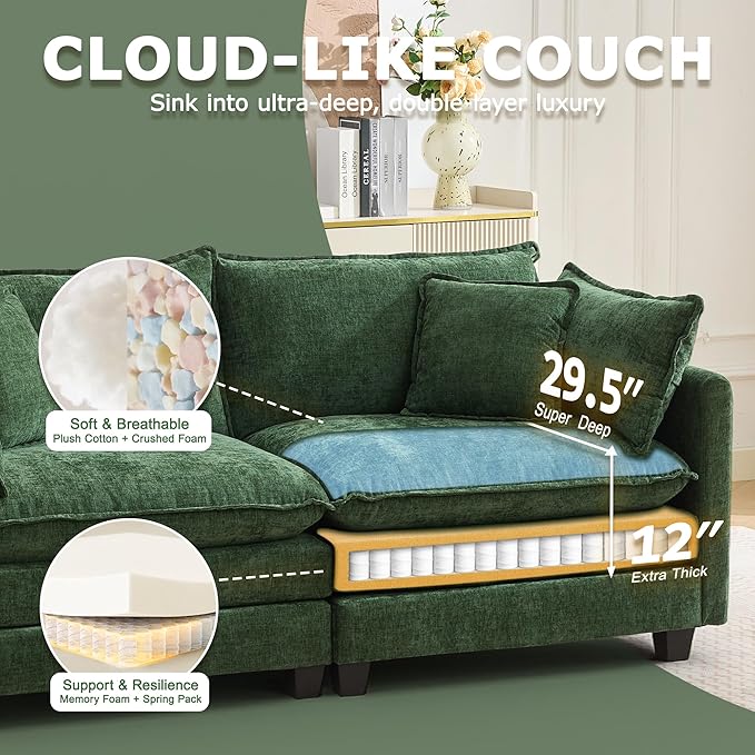78" Modular Sectional Sofa, Cloud Couch Loveseat Sofa, Deep Seat Washable