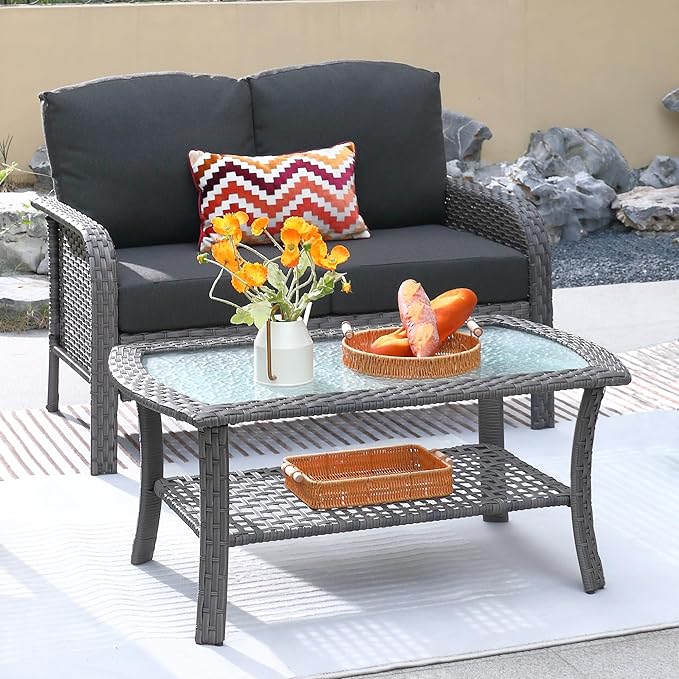 ovios 2-Piece Patio Furniture Set, Outdoor Wicker Sofa
