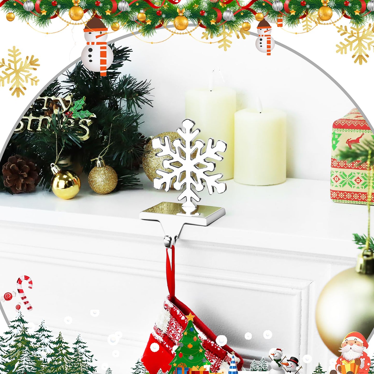 Hxezoc Snowflake Christmas Stocking Holders Silver Metal Mantel Stocking Hangers for Christmas Fireplace Mantel Decorations Christmas Holiday Supplies (Small)