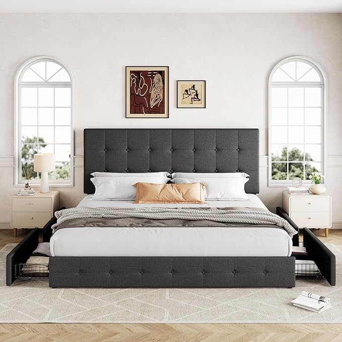 Allewie Upholstered King Size Platform Bed Frame