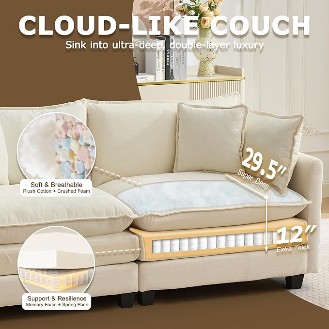 78" Modular Sectional Sofa, Cloud Couch Loveseat Sofa, Deep Seat Washable