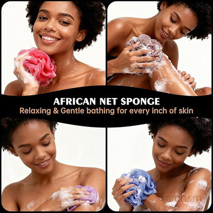 ARCH&M African Exfoliating Net Sponge with Knots | Authentic African Net Spong, Daily Use Afroscrub, Smoother Skin, Body Scrubber & Back Scrub, Exfoliating Wash Cloths