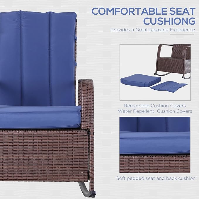 Outsunny Wicker Outdoor Rocking Chair, Patio Recliner