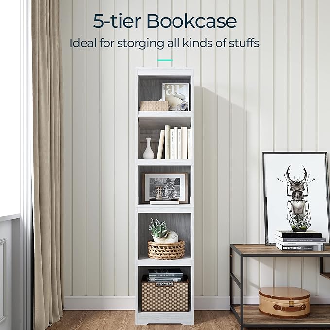 LINSY HOME 5-Shelf Bookcase, Narrow Bookshelves Floor Standing Display Storage