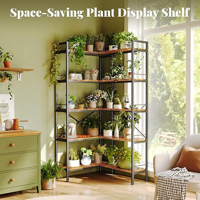 Huuger 5 Tier Bookshelf, L Shaped Corner Bookshelf