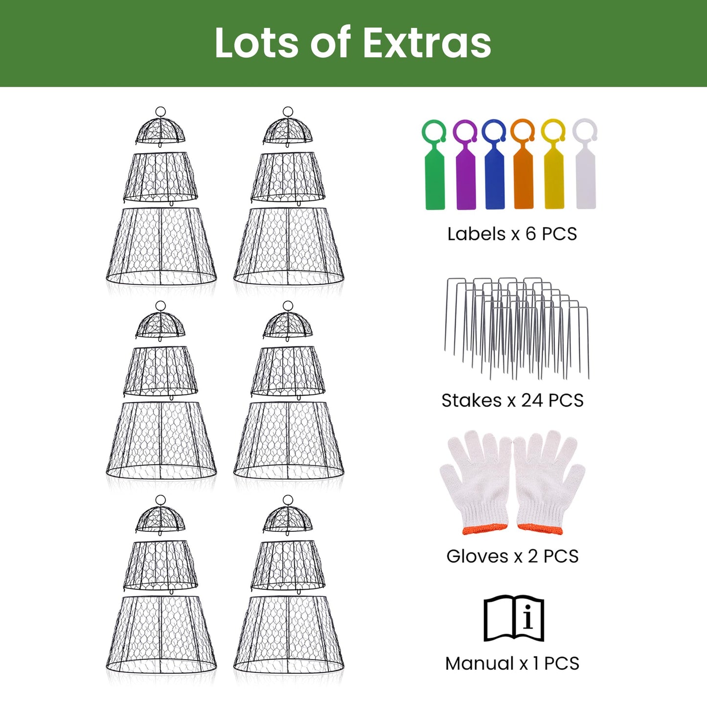 Dadywheels Easy-Snap Open Design Chicken Wire Cloche (6-Pack) - Adjustable Garden Plant Protectors from Birds & Animals for Large Plants & Flowers,14" D x 20" H