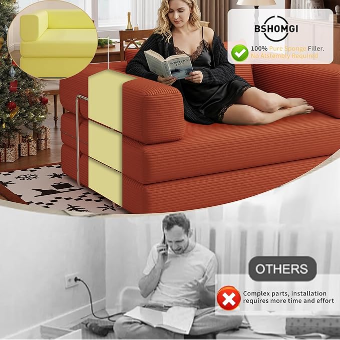 BSHOMGI Folding Sofa Bed, 4 in 1 Convertible Sofas to Lounger Comfy Single Bean