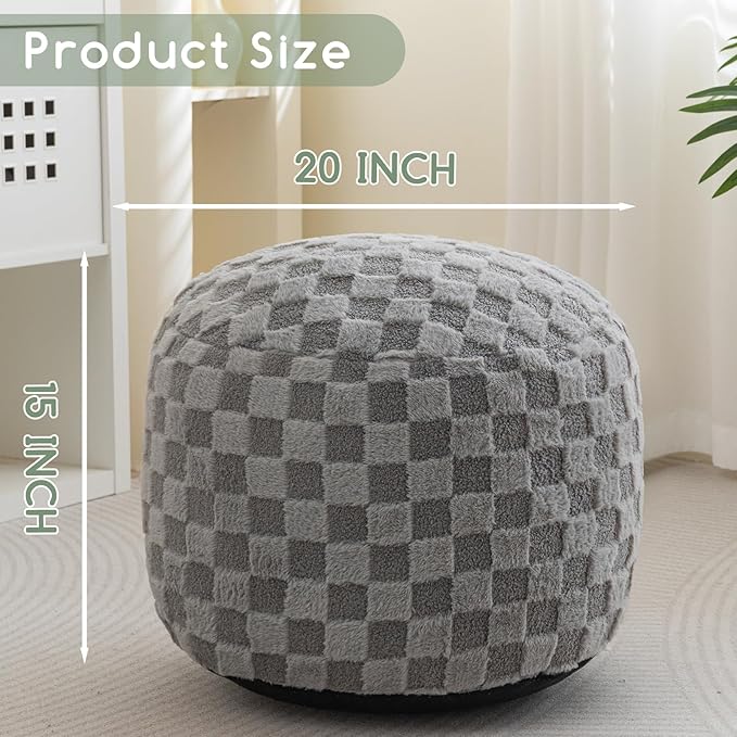 HIGOGOGO Round Stuffed Pouf Ottoman, Plaid Poufs