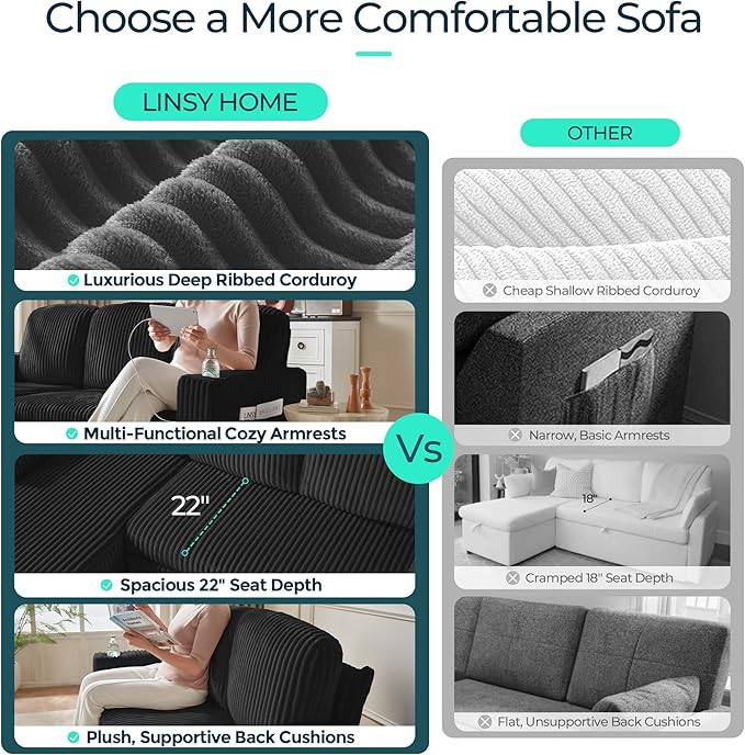 LINSY HOME Loveseat Sofa with Pull Out Couch Chaise: 2-in-1 Convertible 2