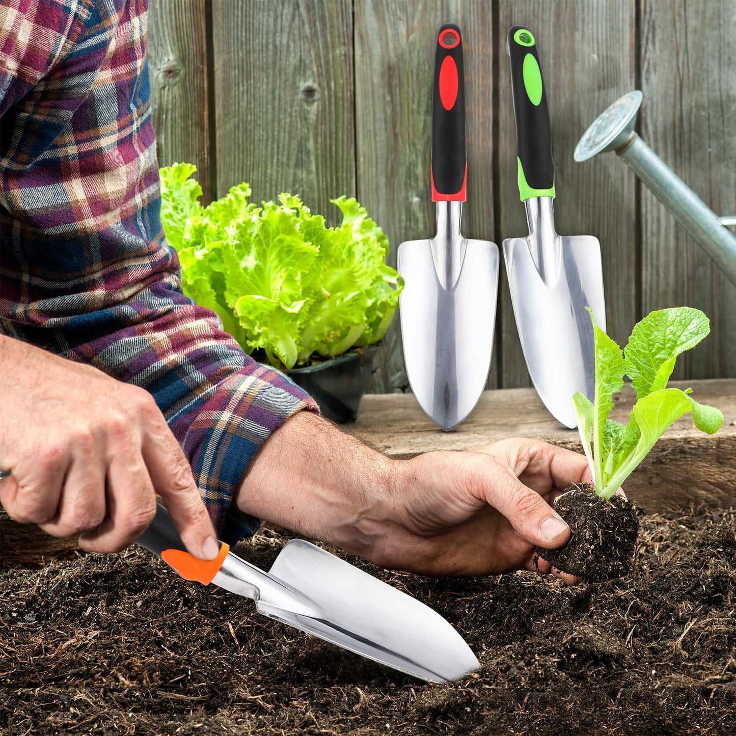 Yaocom 24 Pcs Garden Shovel Aluminum Alloy Heavy Duty Trowel Small Digging Shovels Metal Hand Trowel Spade with Soft Handle for Garden Lawn Yard Planting Tool (Wide Shovel,Yellow,Green,Orange,Red)