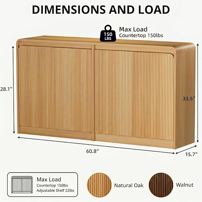 FURSUN 61" Modern Fluted Sideboard