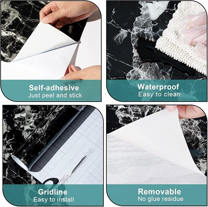 Arthome Black Marble Contact Paper, 15.7"x393" Self Adhesive Wallpaper