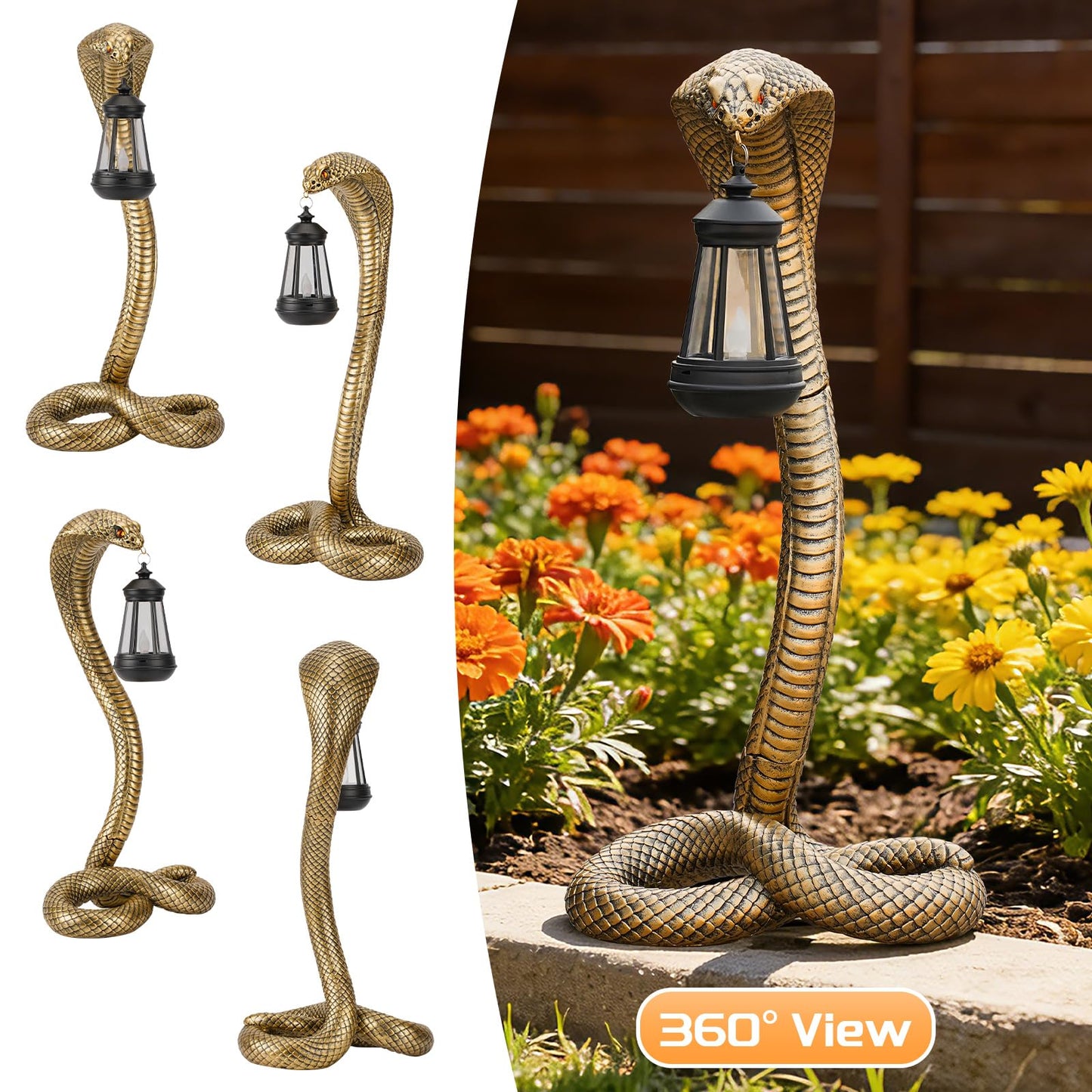 QZJDDZSW Garden Outdoor Statues 19.89'' Snake with Solar Lantern,Lawn Decor Statue for Patio, Balcony, Yard Ornament, Unique Housewarming and Birthdays Gifts for Father Grandpa Men