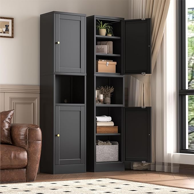YAUWOH 2-Door Metal Storage Cabinet, Tall Slim Pantry Organizer