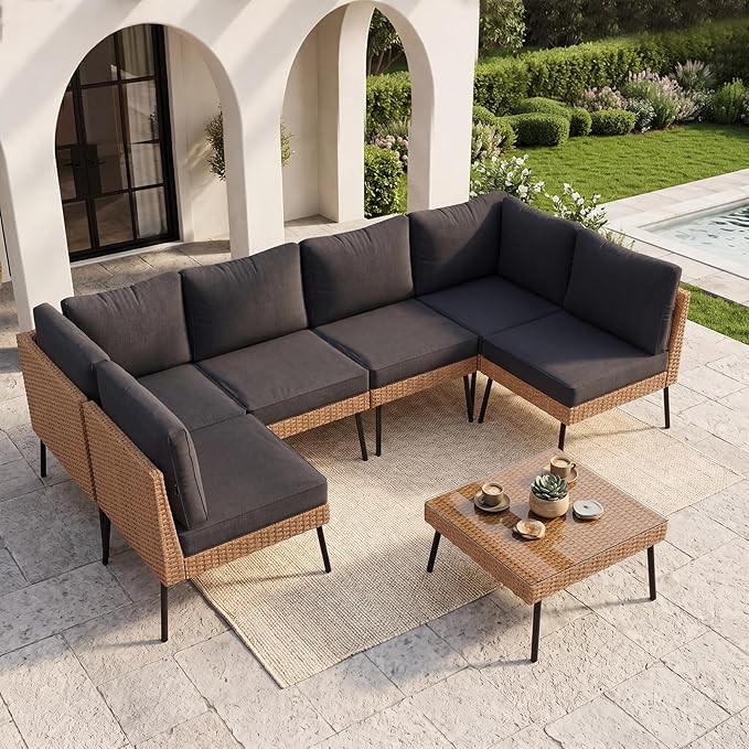 Aoxun 7-Piece Patio Furniture Set, Wicker Outdoor Furniture