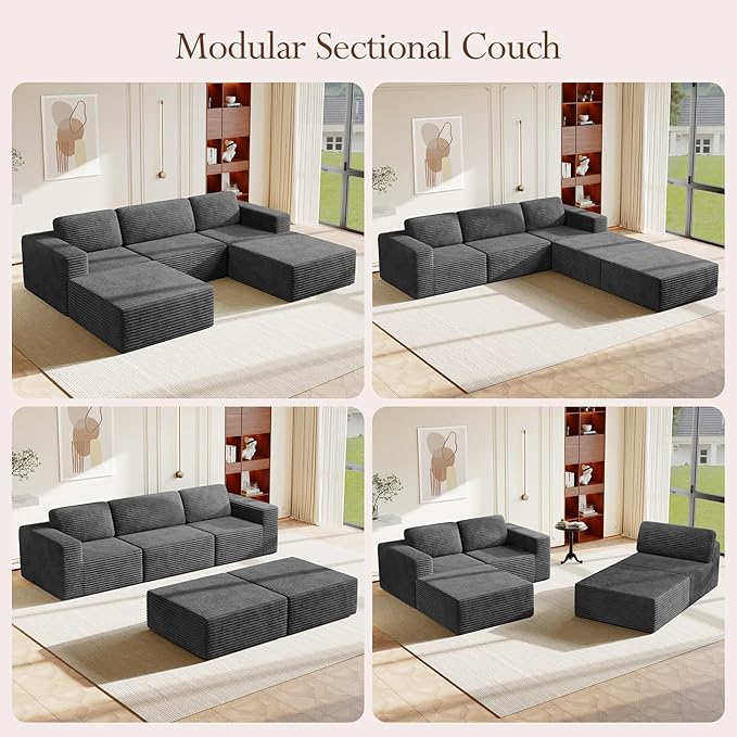 Vesgantti 119" Oversized U-Shaped Modular Sectional Sofa, Corduroy Cloud Couch