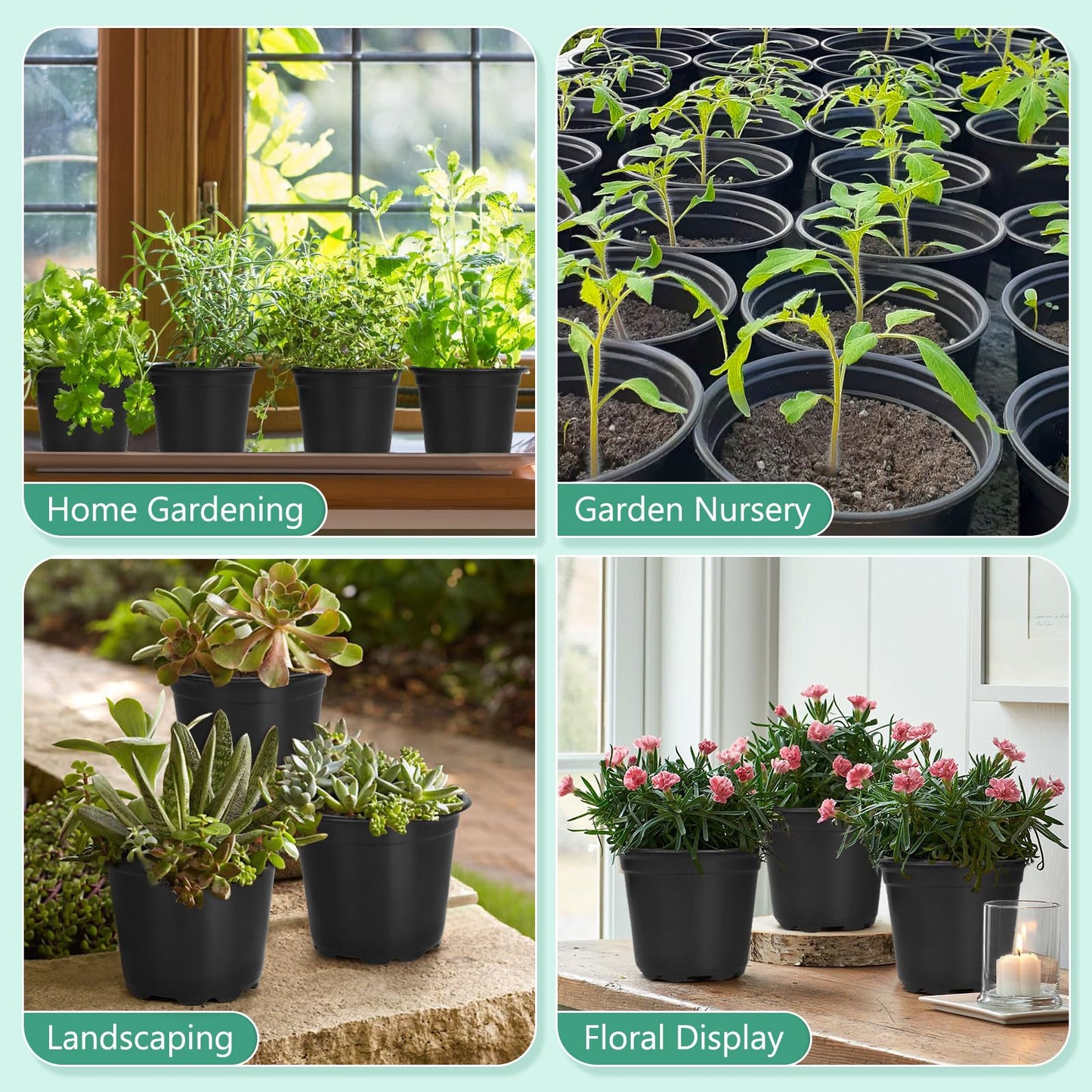 DUNPUTE 120 Packs 5 Inch Plant Nursery Pots, Plastic Seeds Starter Pots with Drainage Holes, Germination Soft Flower Plant Container for Succulents Seedling Cutting Transplanting (120, 5 Inch)