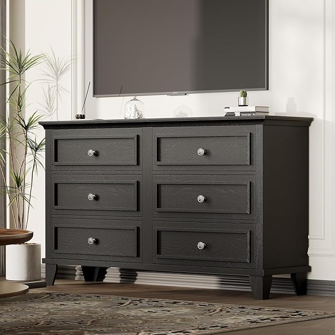 IDEALHOUSE 6 Drawer Dresser, Wooden Storage Chest of Drawers
