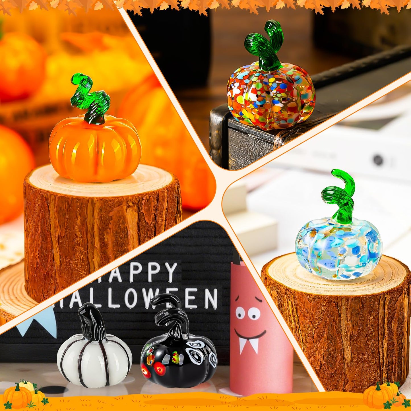 ALDMIO 8 Pcs Blown Glass Mini Pumpkin Decor, Mini Halloween & Thanksgiving Figurines, Glass Pumpkin Decorations for Fall & Harvest