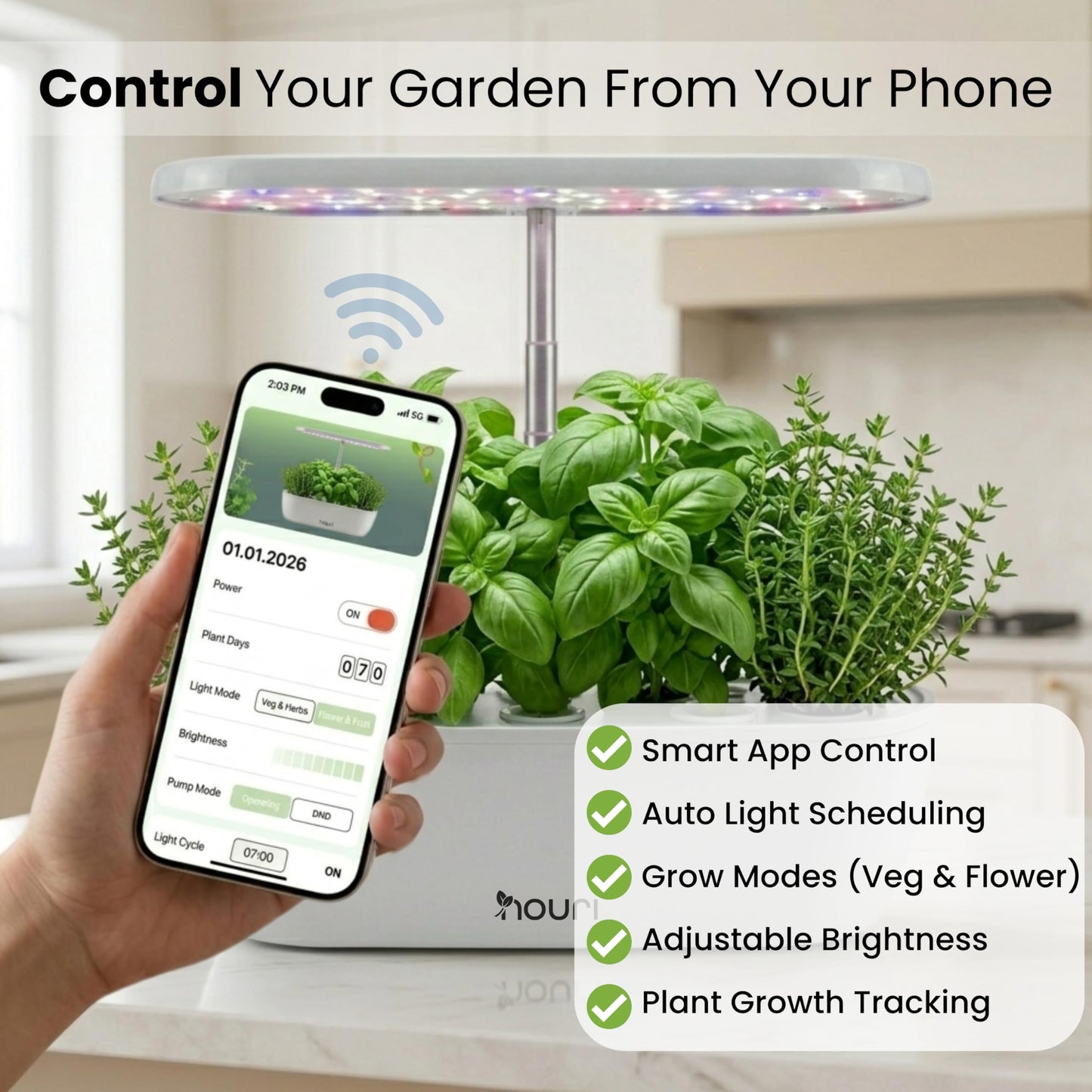 Nouri Hydroponics Growing System, 12 pod APP Smart Indoor Herb Garden Kit with LED Grow Lights, Hydroponic Herb Garden Indoor for Plant Lovers, Gardeners, Kitchen, Basil Seeds Included