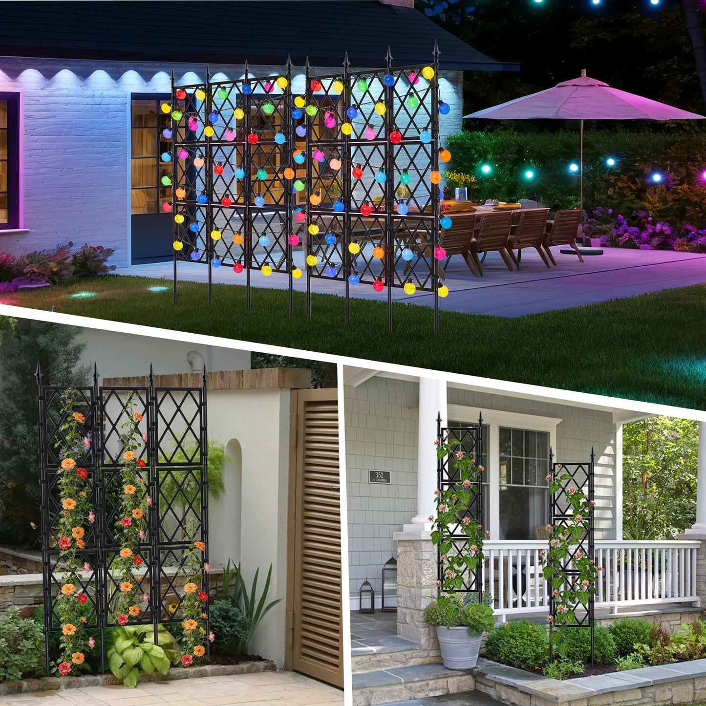5.25FT Garden Trellis for Climbing Plants Outdoor, Black Iron Pipe Support Fence,Metal Wall Lattice Climbing Frame for Potted Plants Indoor for Ivy Vines Vegetable Flower, Patio, Lawn, Yard, Backyard
