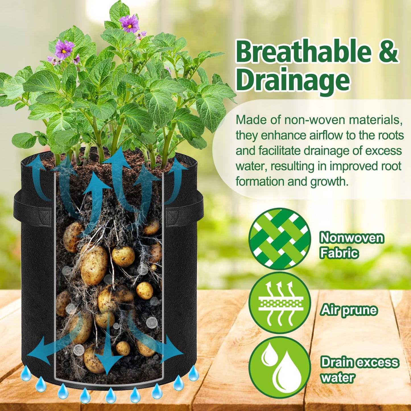 REMIAWY Potato Grow Bags, 10 Gallon 6 Pack Potato Bags for Growing Potatoes with Flap Harvest Window and Handle, Potato Planter Thickened Nonwoven Fabric Pots for Tomatoes Carrots Vegetables Fruits