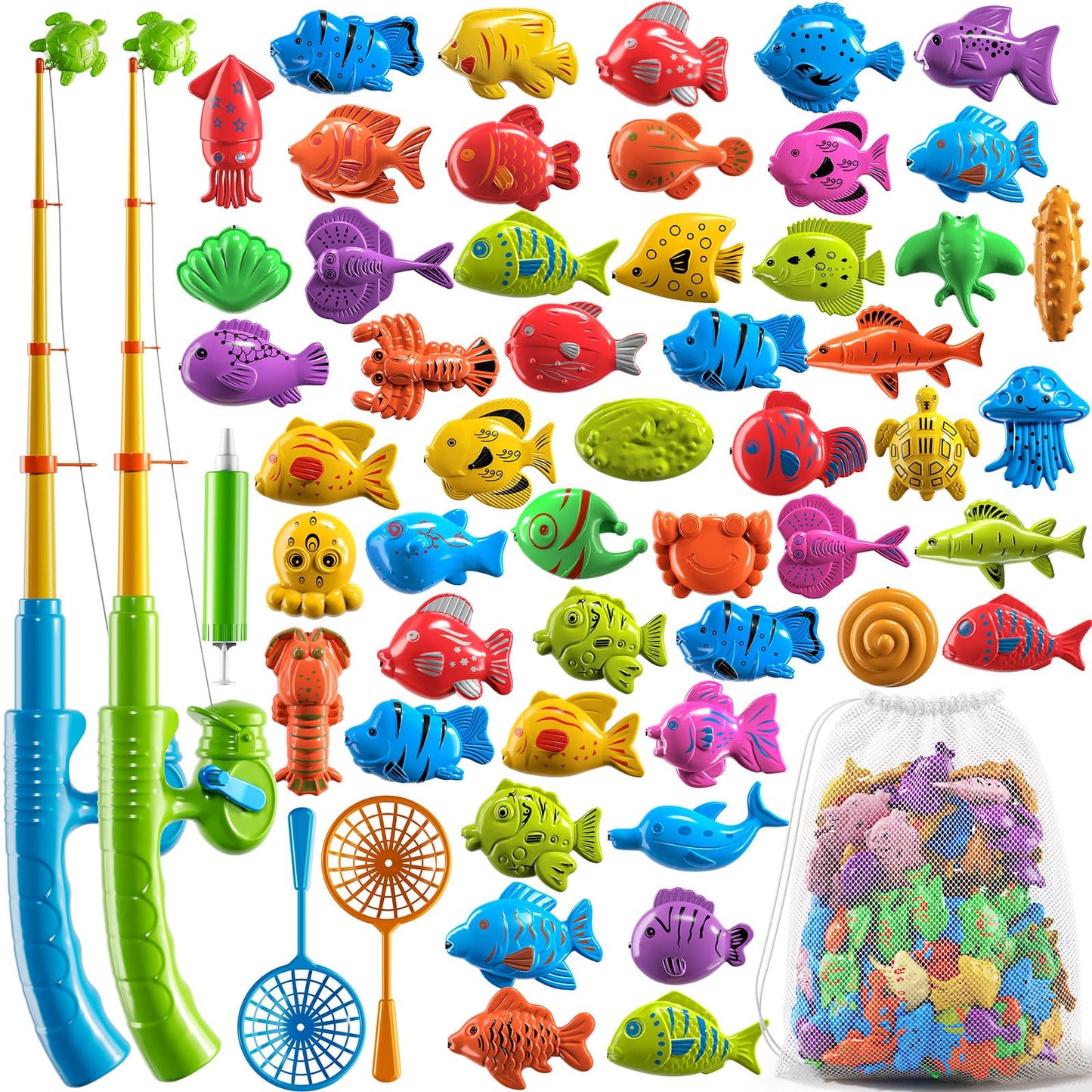 PEADUCK Magnetic Fishing Toys Game Pool Toys Set for Kids 3-5, Water Table Bathtub Toys with Pole Rod Net Plastic Floating Fish, Outdoor Toys for Kids Boys Girls Age 3 4 5 6 7 8 Year Old