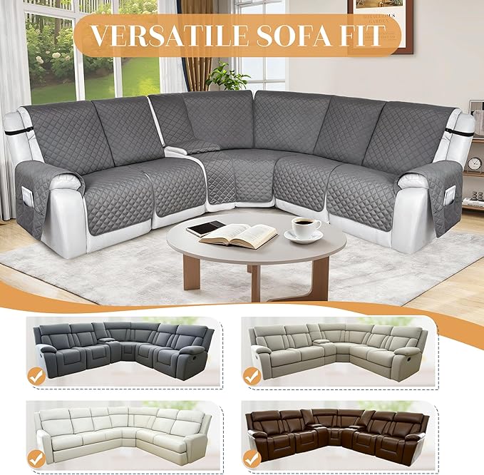HDCAXKJ 100% Waterproof Reclining Sectional Couch Covers L Shape Recliner Sofa