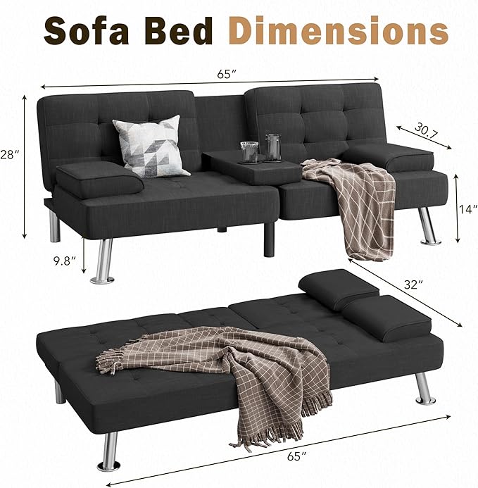 Shahoo Modern Linen Upholstered Convertible Folding Futon Sofa Bed