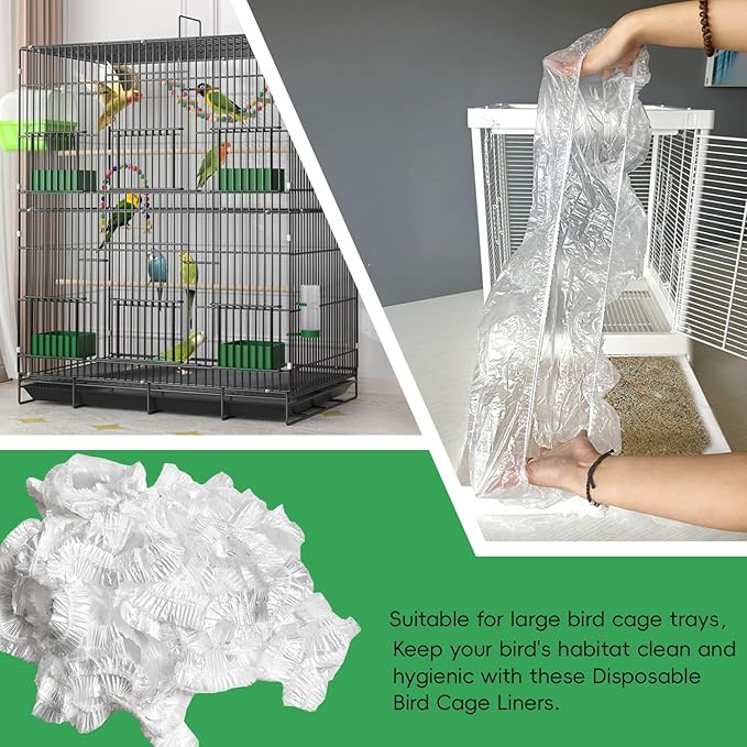 50 Pack Disposable Bird Cage Liners, Clear Plastic, 27 * 20 Inches, Leak-Proof, Universal Tray Liner Bags for Parrots, Canaries, Cockatiels