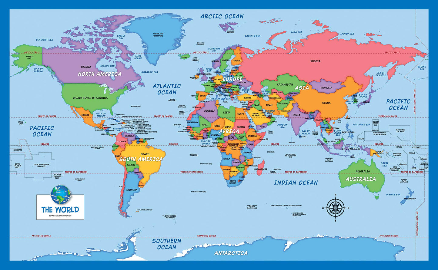 3 Pack - Solar System Poster for Kids [Long] + Simplified USA & World Map Set [Blank] (LAMINATED, 18" x 29")
