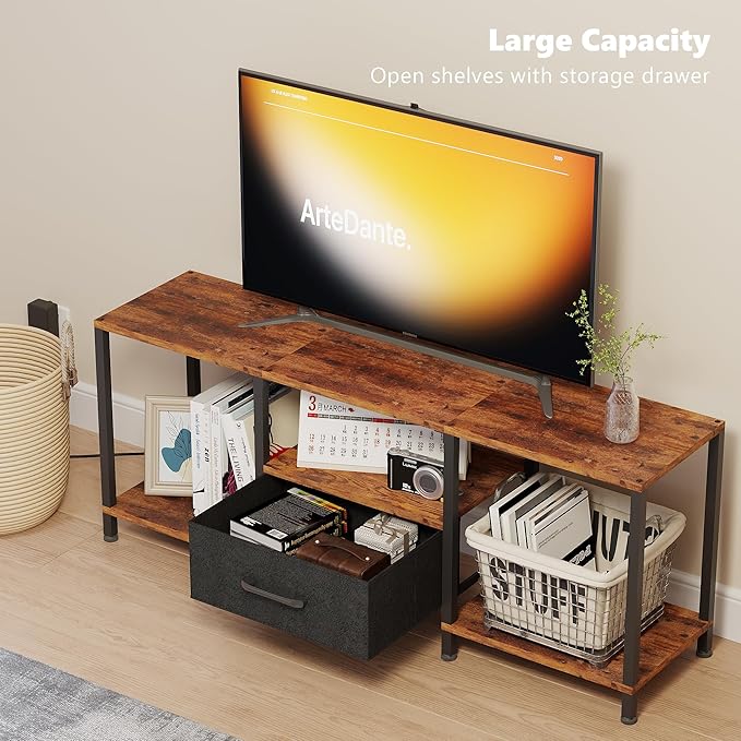 JARHETUN TV Stand with LED Lights, Entertainment Center with Open Shelves and