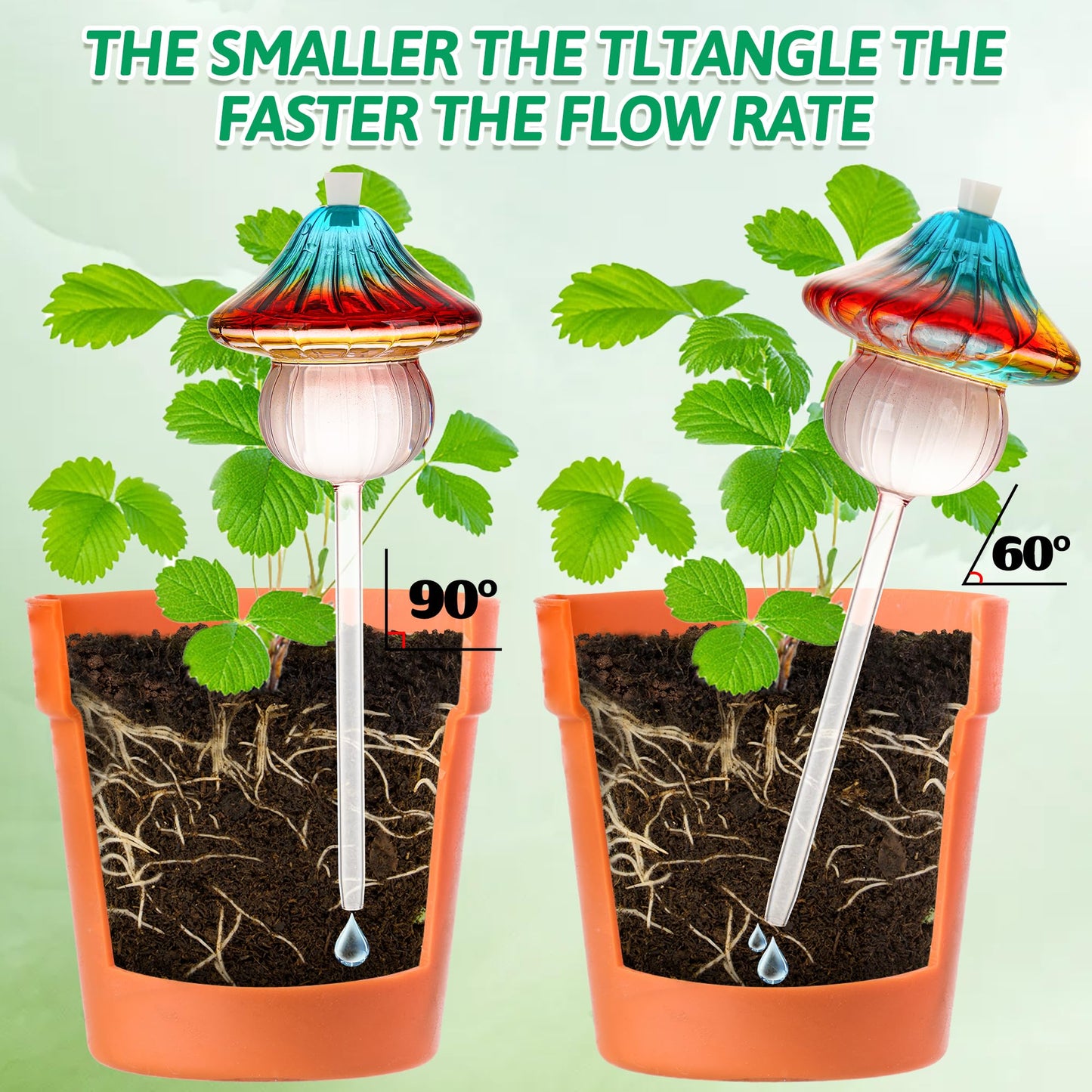 Kaimfdg 11 oz Large Plant Watering Globes Mushroom, Gradient Color Glass Watering Bulbs, Self Watering Planter Insert, Self Watering Globes - Vacation Plant Watering Devices for Travel (Large 4-Pack)
