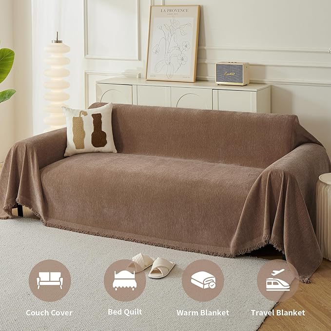 Couch Cover for Dogs, Boho Sofa Covers for 3 Cushion Couch, Chenille Sofa