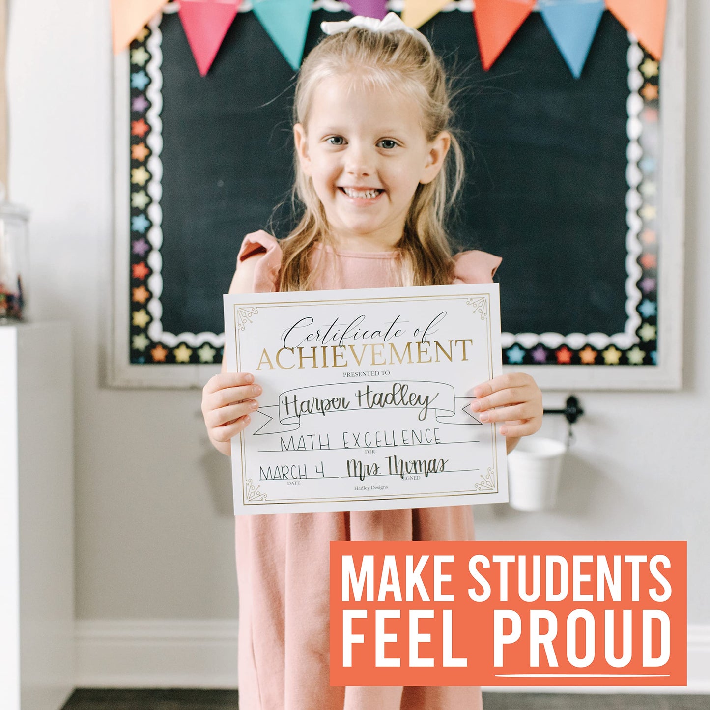 Certificate of Achievement Awards -25 Bulk Award Certificates for Students & Employee of the Month, Gold Certificate Paper, Superlative Academic Excellence End of School Certificates of Completion