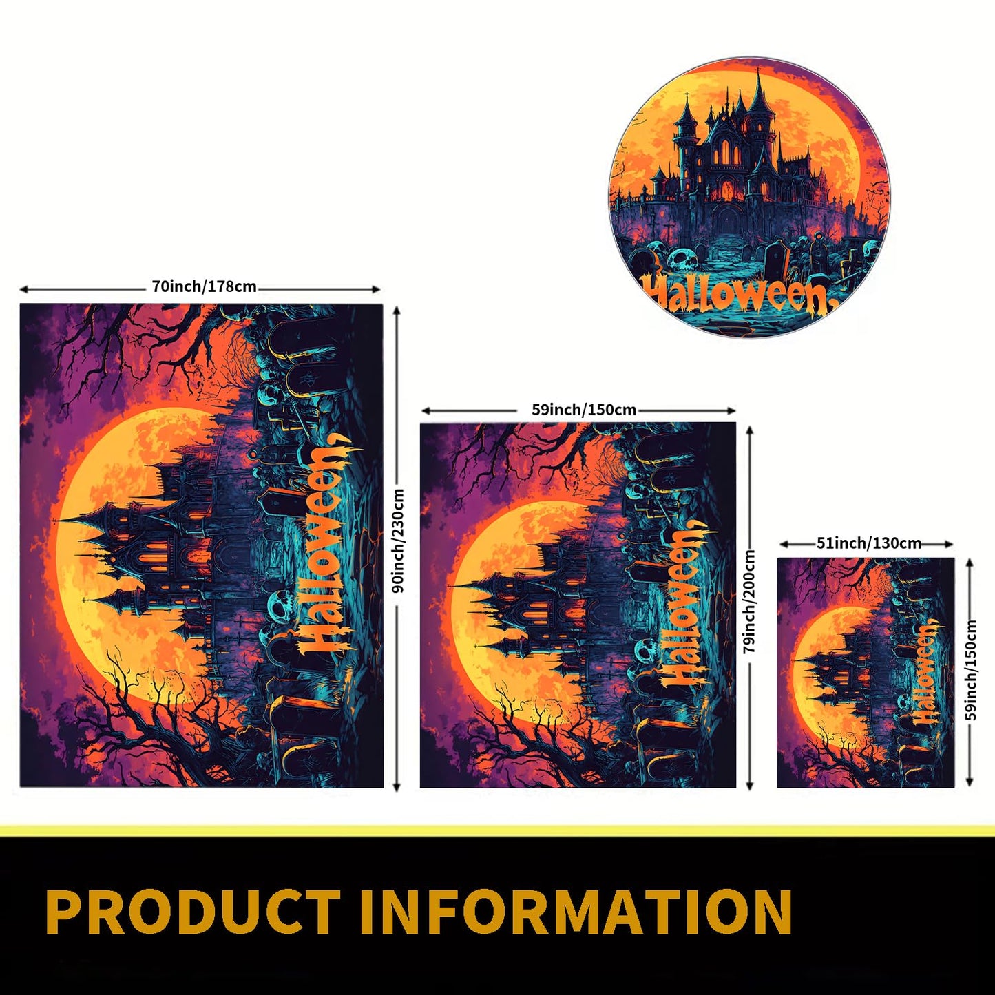 BSFHH Black Light Tapestry – UV Reactive Glow in the Dark Wall Hanging, Spooky Night Scene with Ghosts & Pumpkins, Haunting Home Decor for Parties, Bedroom, or Dorm (GHOST TOWN, 90L x 70W, Unframed)