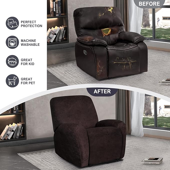 ANARACHON Leather Look Recliner Chair Covers, 4-Pieces Stretch Recliner Cover